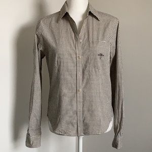 LAUREN RALPH LAUREN CREAM/BLACK PLAID CLASSIC WOMENS SHIRT SZ M